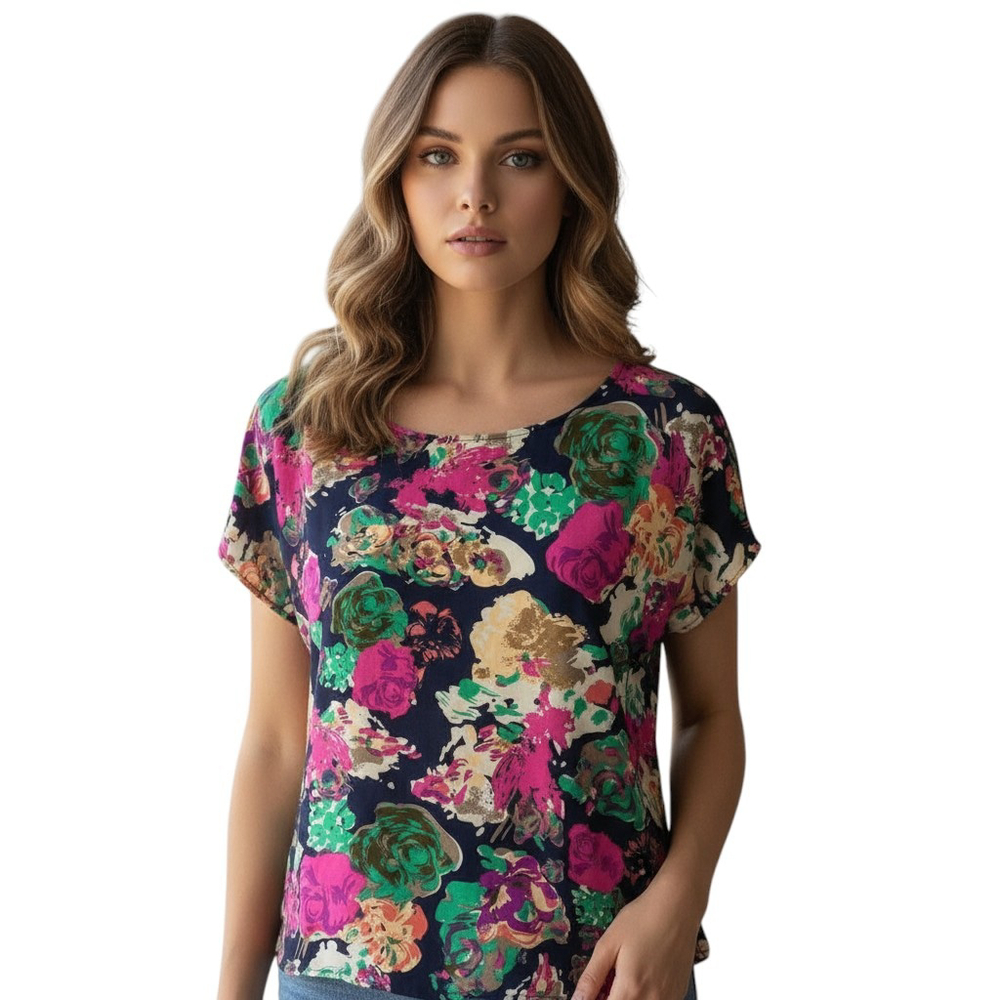 Maeve Komal Floral Top Blouse Womens 6 Blue Floral Boho Casual Pure Silk Hi Low - Picture 1 of 10